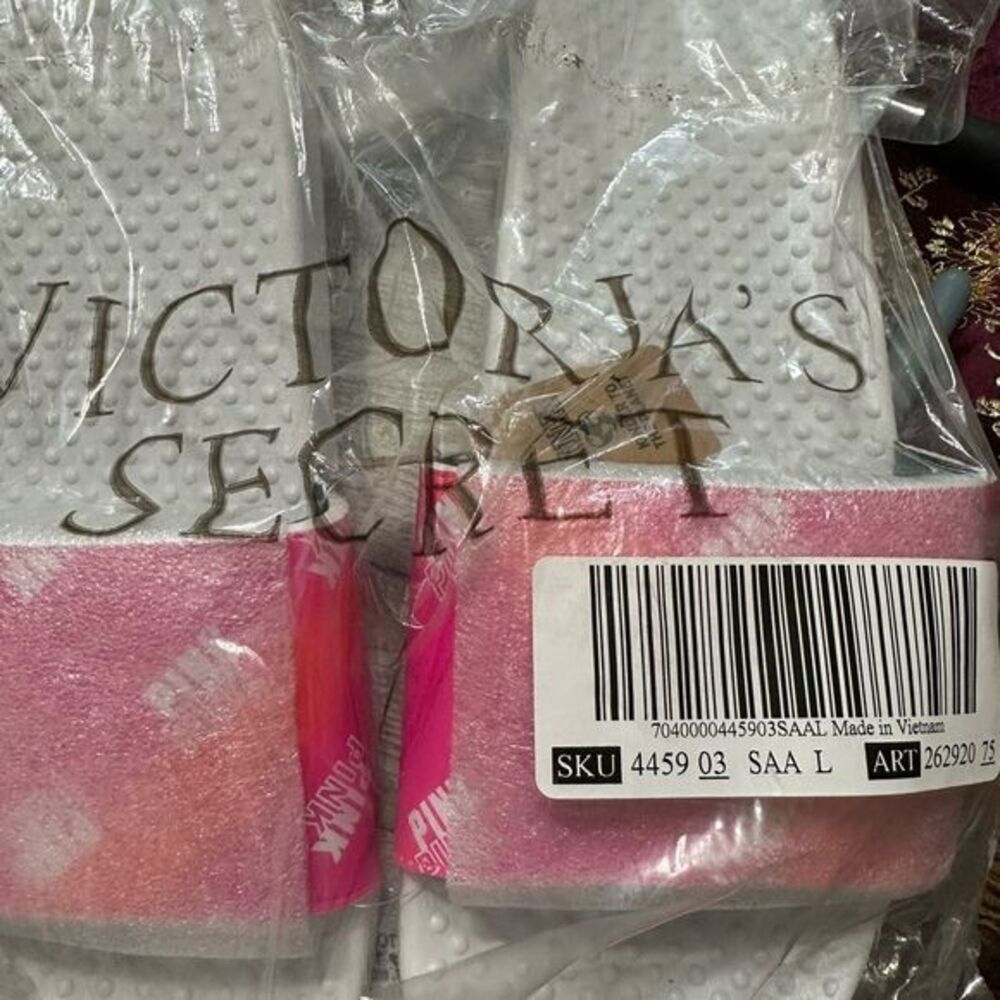 VICTORIA'S SECRET PINK LOGO ORANGE & PINK OMBRE SLIDES NWT - Picture 4 of 7